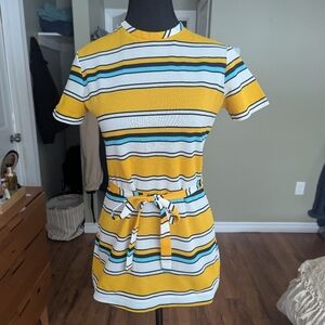 1960s/70s Striped Knit Mod Mini Dress with Matching Belt Size M